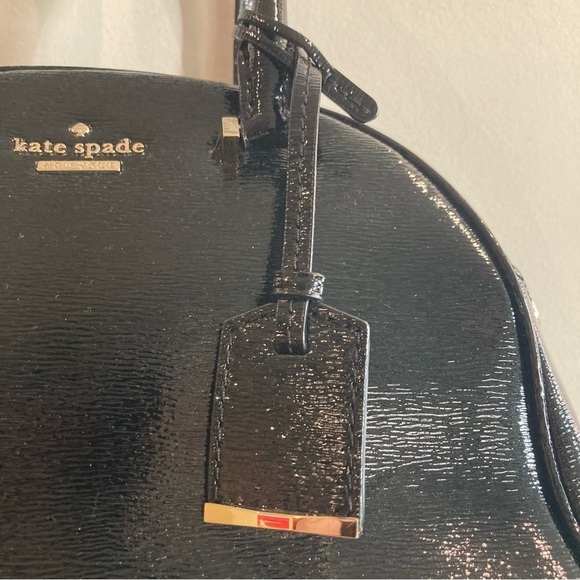 KATE SPADE  Patent Leather Polka Dot Lining BackPocket Handbag Purse Satchel - Picture 5 of 14